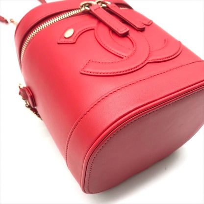 Chanel CC Logo Quilted 2-Way Vanity Hand Chain Shoulder Bag Crossbody Red