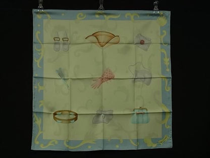 Bvlgari 100% Silk Large Scarf Shawl Women's Cream And Blue Fc5968