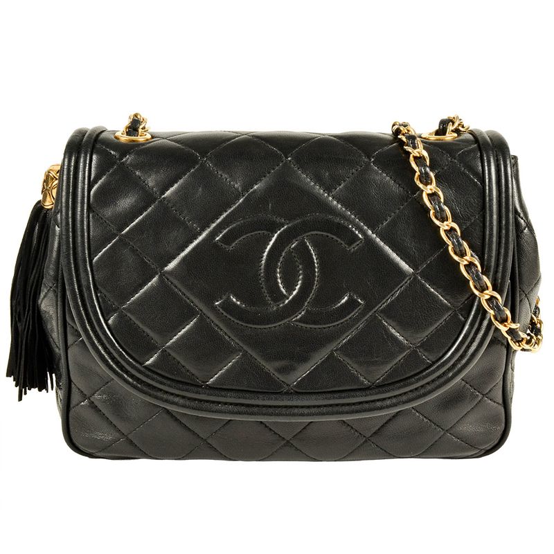 Chanel Matelasse Chain Shoulder Bag Lambskin Black Gold Hardware 7 Digits 1s