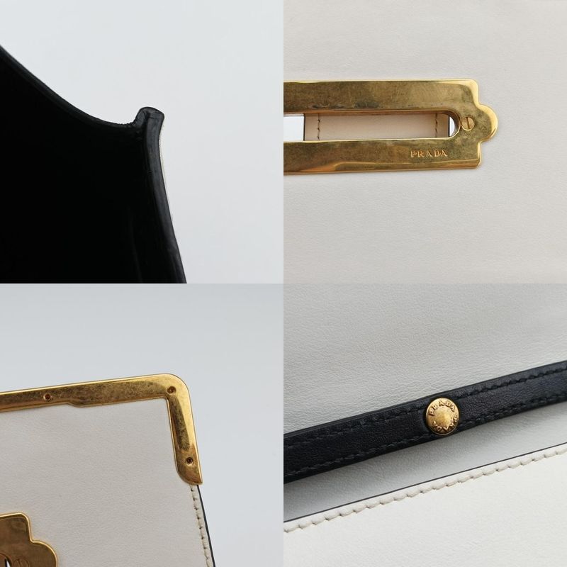 Prada City Calf Astrology Cahier White/black Saffianoleather X Leather 25