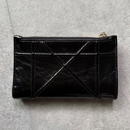 Christian Dior Ama Patent Leather Fold Wallet Card Case Coin Case Compact Wallet