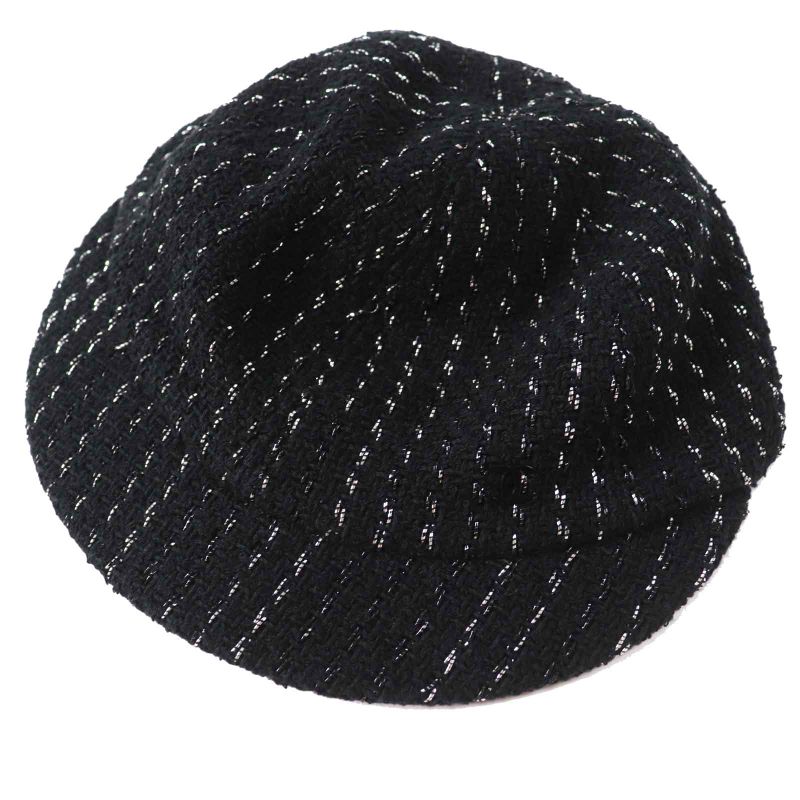 CHANEL 2023 23P Tweed Casket With Coco Mark Hat Black Silver M Made In Italy