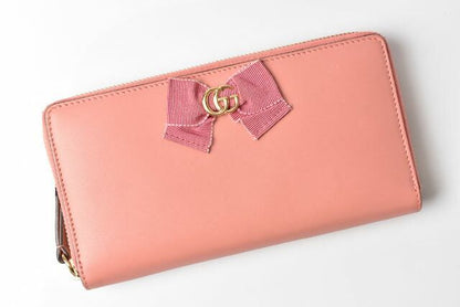 Gucci Wallet Gucci Long Wallet Round Zipper GG Marmont Ribbon Pink 435819 Dlxwj