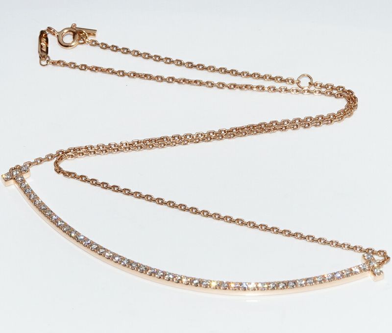 Tiffany & Co Pendant Necklace 18K Pink Gold Diamond 090ct T-smile Pendant