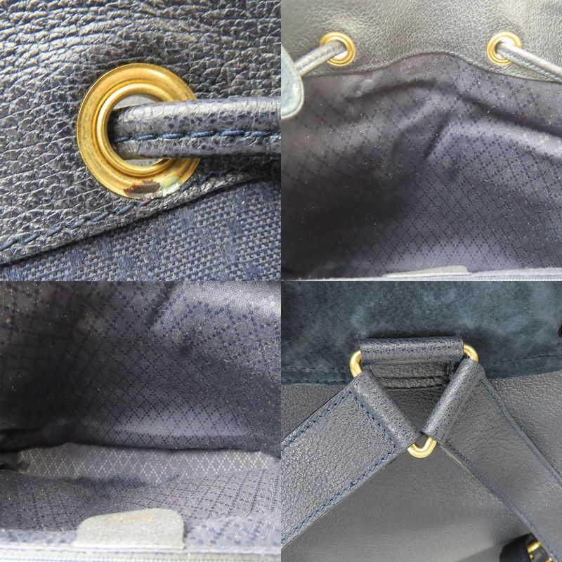 Gucci Backpack Daypack 003.58.0016 Bamboo Suede Leather Navy Gold Hardware