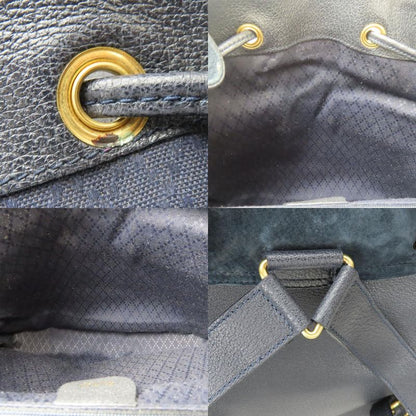 Gucci Backpack Daypack 003.58.0016 Bamboo Suede Leather Navy Gold Hardware