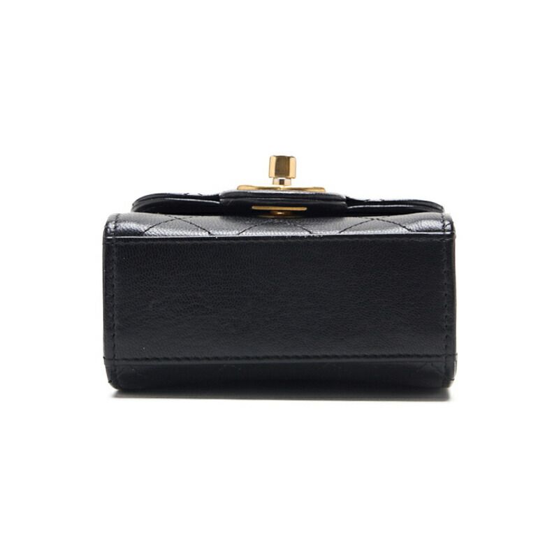 Chanel Mini Matelasse Pearl Chain Shoulder Lambskin Black With Gold Hardware