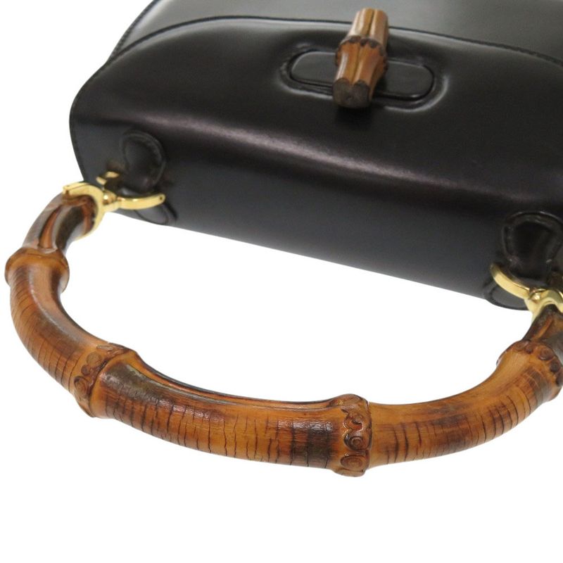 Gucci 2WAY Bamboo 000 2046 0188 Leather Black Handbag Black 1373 Gucci