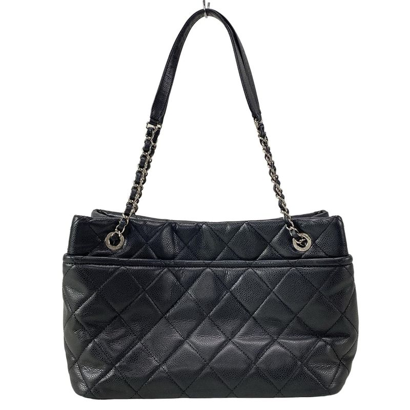 Chanel Tote Bag Matelasse Black Silver Hardware / Chain Shoulder
