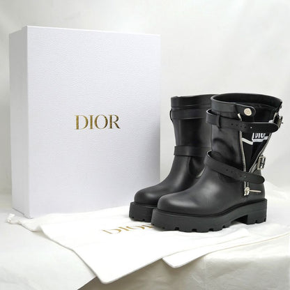 Dior D-major Shorts Logo Size 37 Black Leather Zip Up Ladies Unused