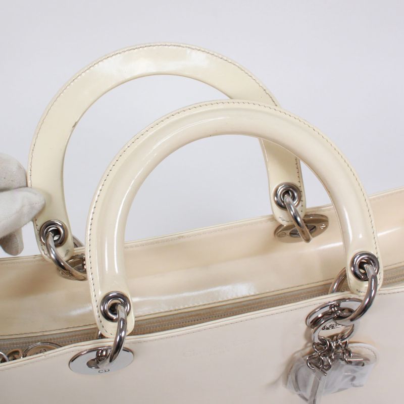 Christian Dior Enamel White Handbag Silver