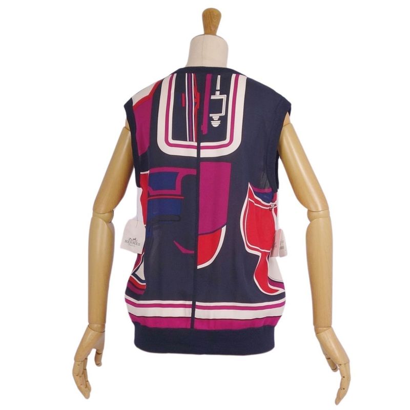 Hermes Vest Gilet Silk All Over Pattern Top Women