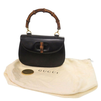 Gucci Bamboo Turnlock Vintage Leather Black Handbag Black 0715 Gucci