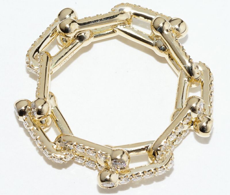 Tiffany & Co Ring 18K Yellow Gold Diamond 132ct Hardware Small Link Ring Full