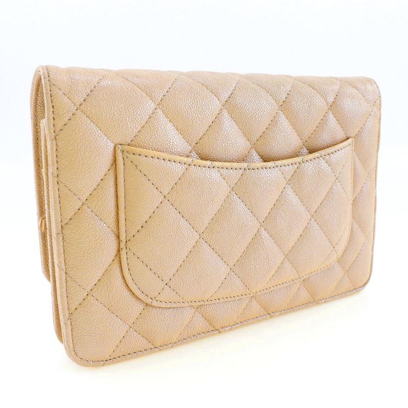 Chanel Classic Chain Wallet Matelasse Long Wallet In Calf And Caviar Skin Beige