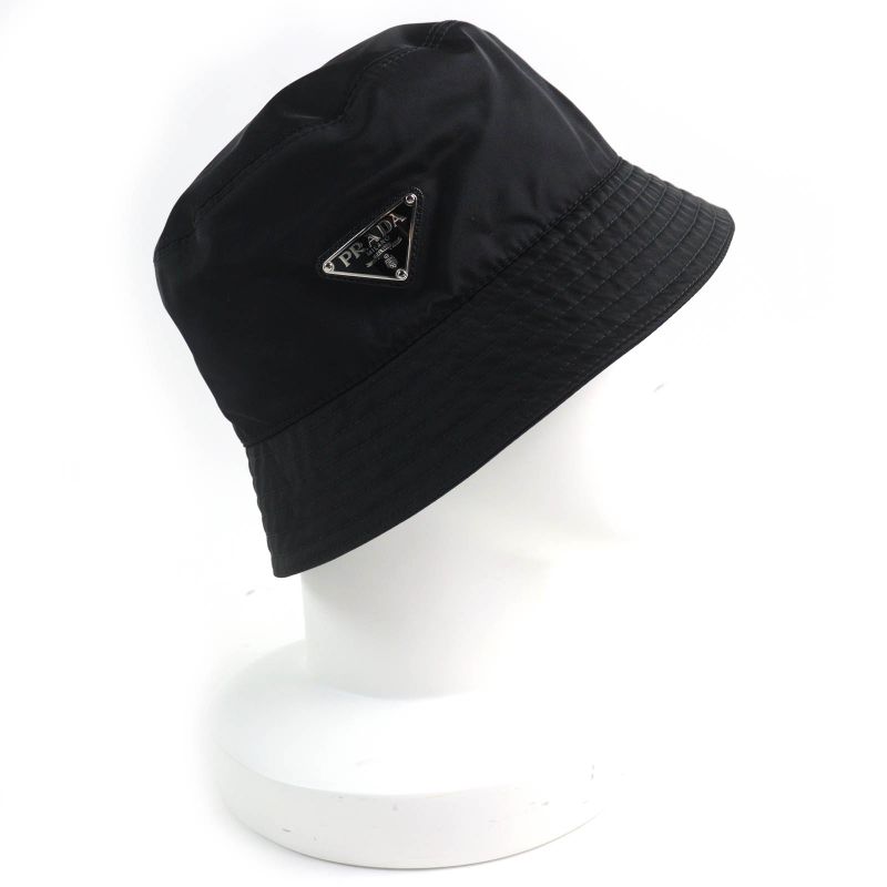 Prada 1hc137 Triangle Logo Triangle Logo Plate Re-nylon Bucket Hat Black M Made