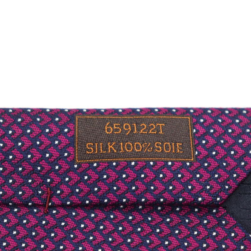Hermes 659122t Cravate 100% Silk Marine Framboise Blanc Embroidered Heart