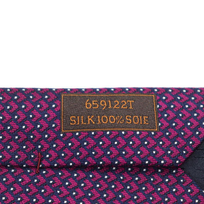 Hermes 659122t Cravate 100% Silk Marine Framboise Blanc Embroidered Heart