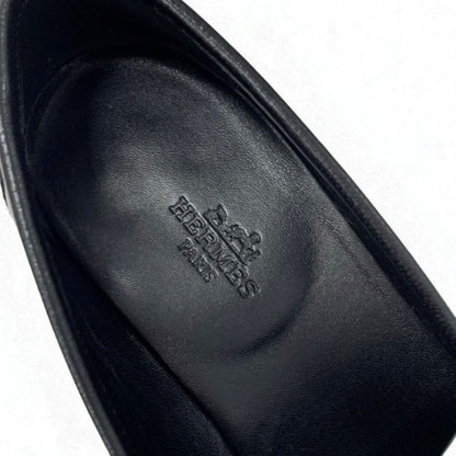 Hermes Royale Loafers Leather Shoes Black White Hhardware Fringe