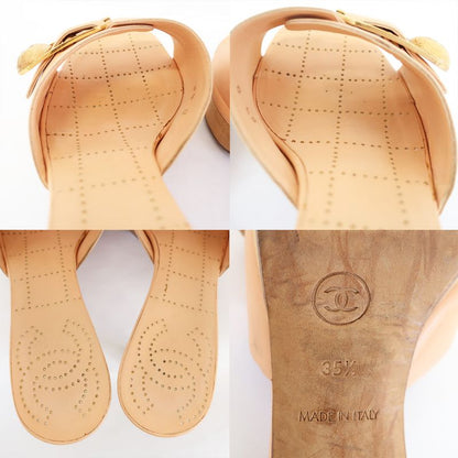 Chanel Sandals Mule Wood Button Coco Mark Pink Beige Size 35.5 22.5cm