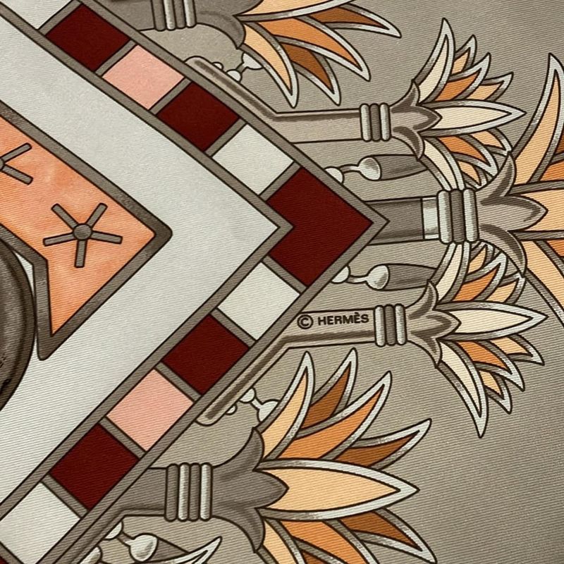 Hermes Scarf Carré 90 Beige×orange×multi Tressors DU NIL