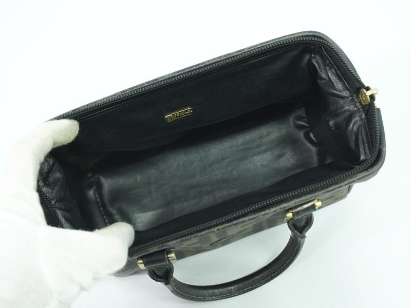 Authentic Fendi Zucca Mini Boston Bag Handbag PVC Brown Zucca Bag Pre-owned