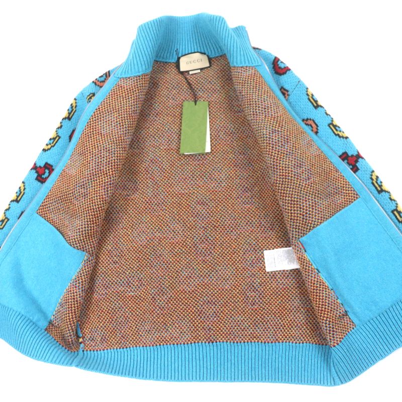  Gucci 23SS 716370 100% Wool Horsebit Zip-up Jacquard Knit Jacket Blue XS Made