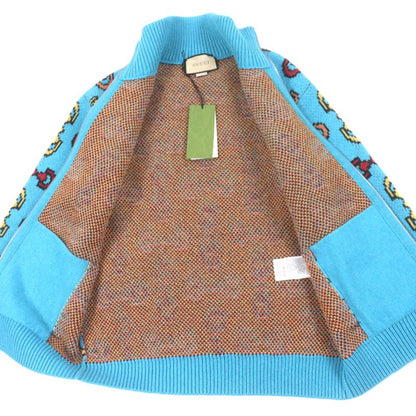  Gucci 23SS 716370 100% Wool Horsebit Zip-up Jacquard Knit Jacket Blue XS Made