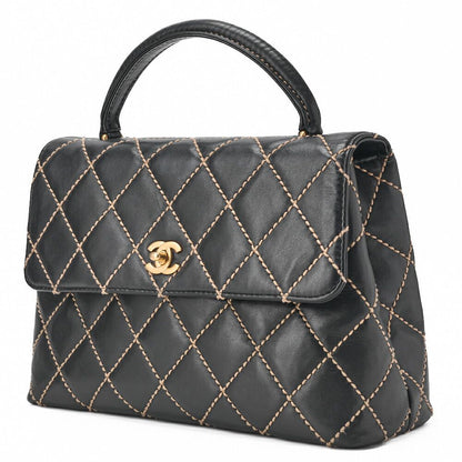 Chanel Coco Mark Wild Stitch Turnlock Handbag Calfskin Black With Gold Hardware