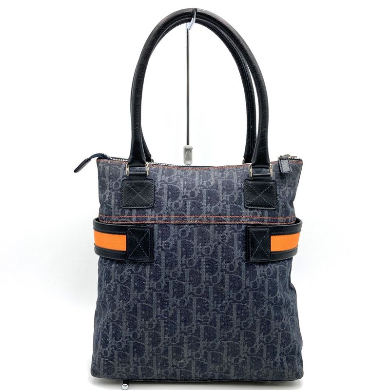 DIOR Tote Bag Trotter Flight Line Navy/orange Canvas Leather Women's