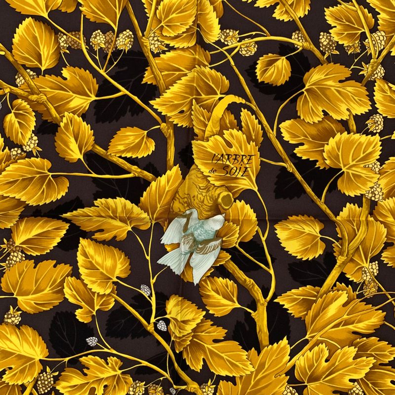 Hermes Carre 90 L'arbre De Soie Silk Tree Mulberry Tree And Silkworm Scarf