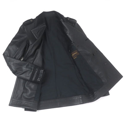 Louis Vuitton Double Breasted Leather Jacket Pea Coat Black 44 Made In France