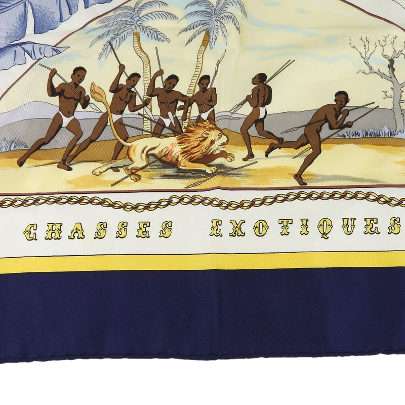 Hermes Scarf Carré 90 Silk Navy White Chasses Exotiques Accessories Women