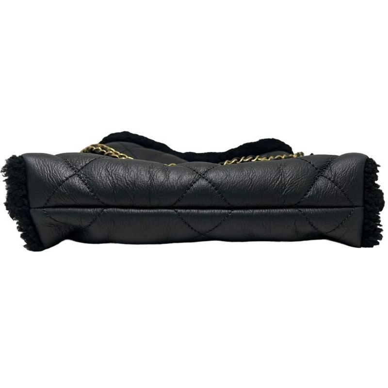 Chanel 22 Small Handbag Chain Bag Shearling Aged Lambskin Black Gold Hardware