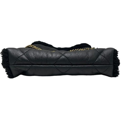 Chanel 22 Small Handbag Chain Bag Shearling Aged Lambskin Black Gold Hardware