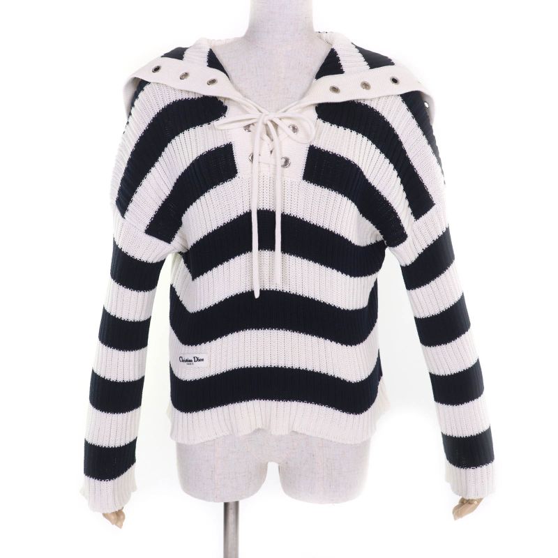 Christian DIOR 25SS 524s13a7025 100% Cotton Striped Sailor Collar Long Sleeve