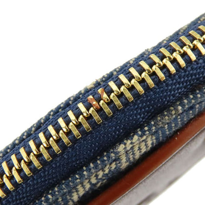 Celine Coin Case Macadam Denim Leather Blue Brown Gold Hardware Key Ring Small