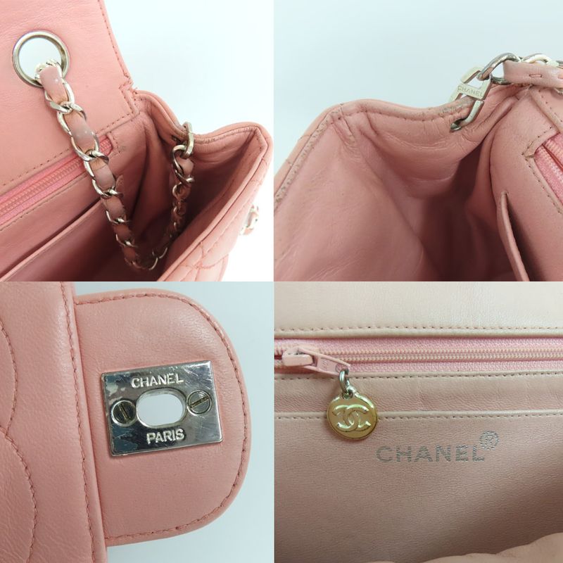 Chanel Matelasse Single Flap Chain Shoulder Bag Lambskin Pink Silver-ha