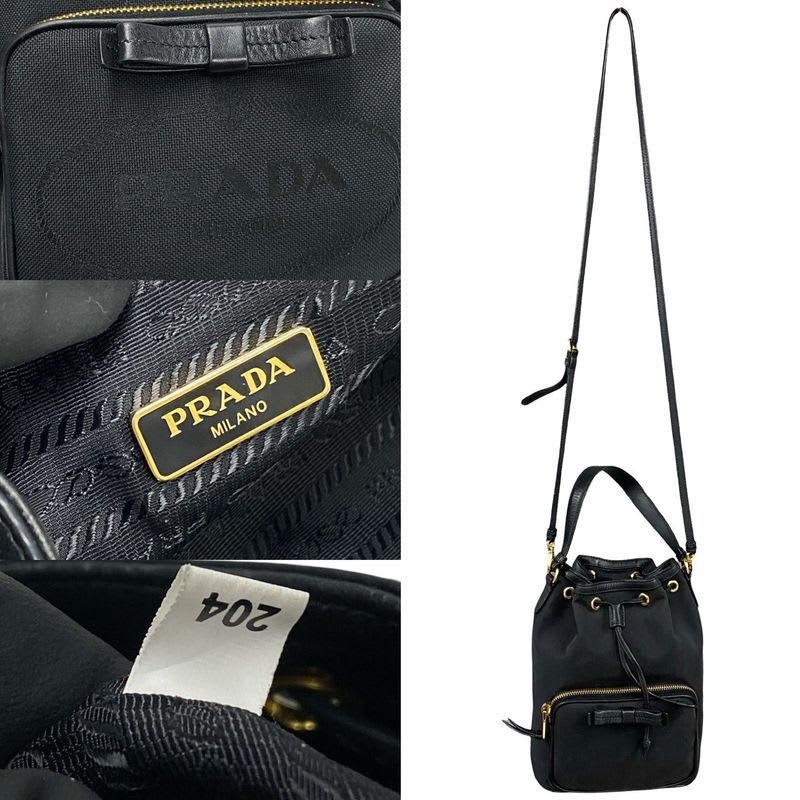 Prada Duet Logo Leather Canvas 2-Way Mini Shoulder Bag Handbag