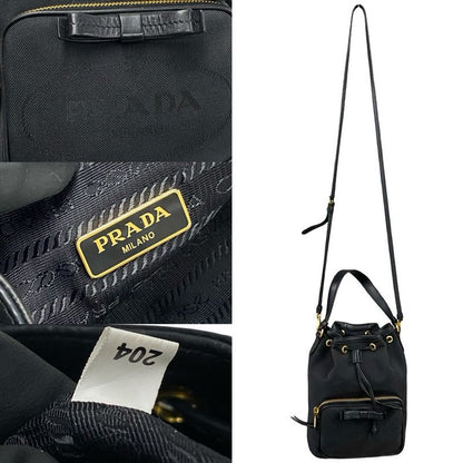 Prada Duet Logo Leather Canvas 2-Way Mini Shoulder Bag Handbag