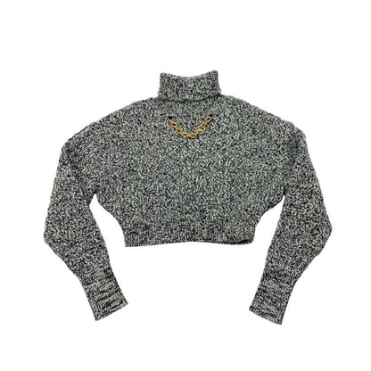 Louis Vuitton Top Wool Black White Gold Knit Circle Logo Chain Turtleneck