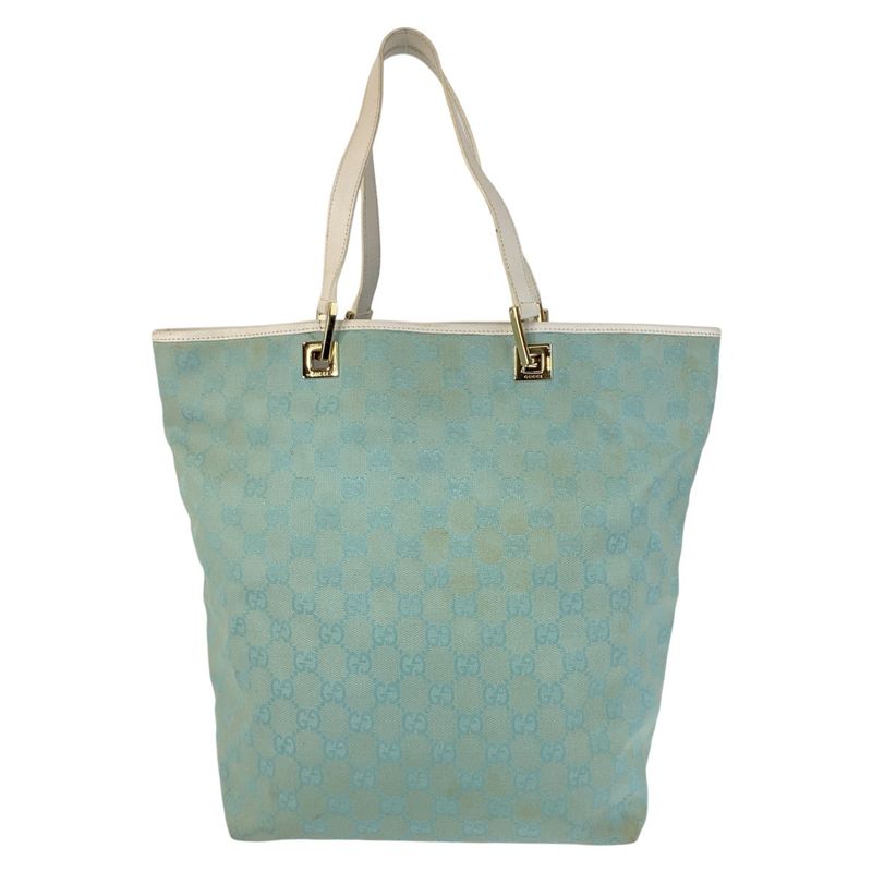 Gucci Mint Light Blue Gold Hardware GG Canvas/leather 002 1098 Tote Bag