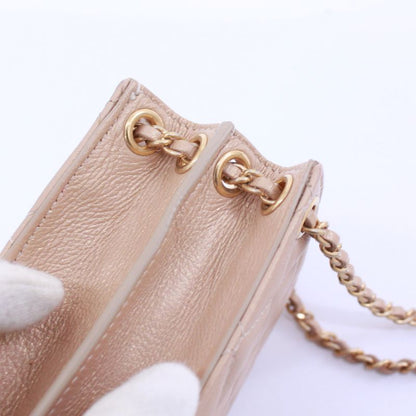 Chanel Chain Shoulder Bag Leather Beige Shoulder Bag Gold