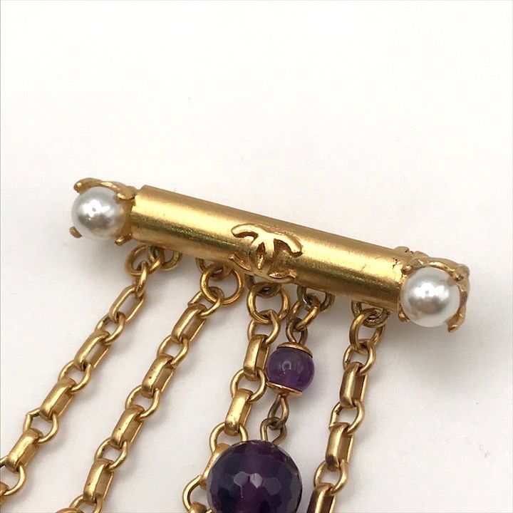 Chanel CC Logo Lion Motif Color Stone Taiga Eye Brooch Gold