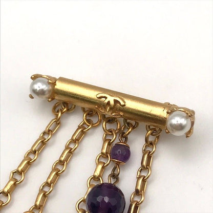 Chanel CC Logo Lion Motif Color Stone Taiga Eye Brooch Gold