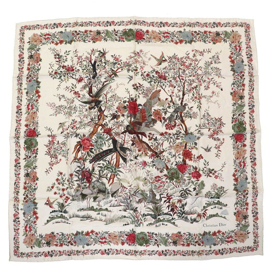 DIOR Jardin D'hiver 90 Square Scarf 100% Silk Beige Multicolor Made In Italy