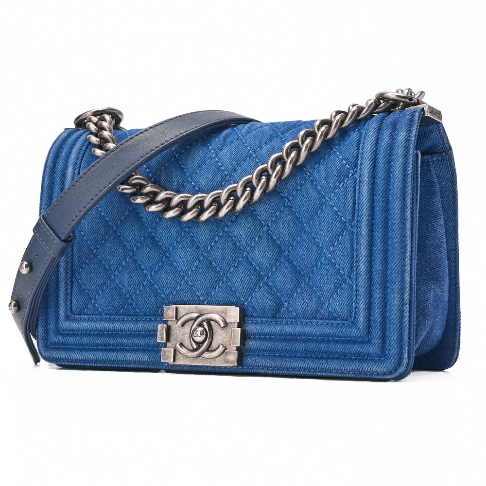 Chanel Boy Chanel Matelasse Chain Shoulder Denim Blue With Silver Hardware