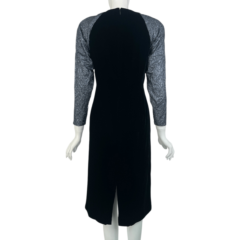 Christian DIOR Dressy Dress Velour Lame Rhinestones Long Sleeves Long