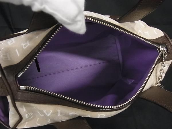 Bvlgari Canvas And Leather Handbag Mini Boston Women Beige And Brown Av7598