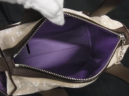 Bvlgari Canvas And Leather Handbag Mini Boston Women Beige And Brown Av7598